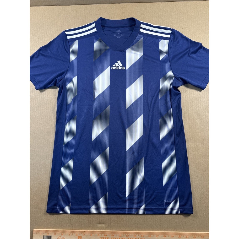 ADIDAS AEROREADY Blue Striped 19 Climalite Soccer Jersey Mens Medium Soccer